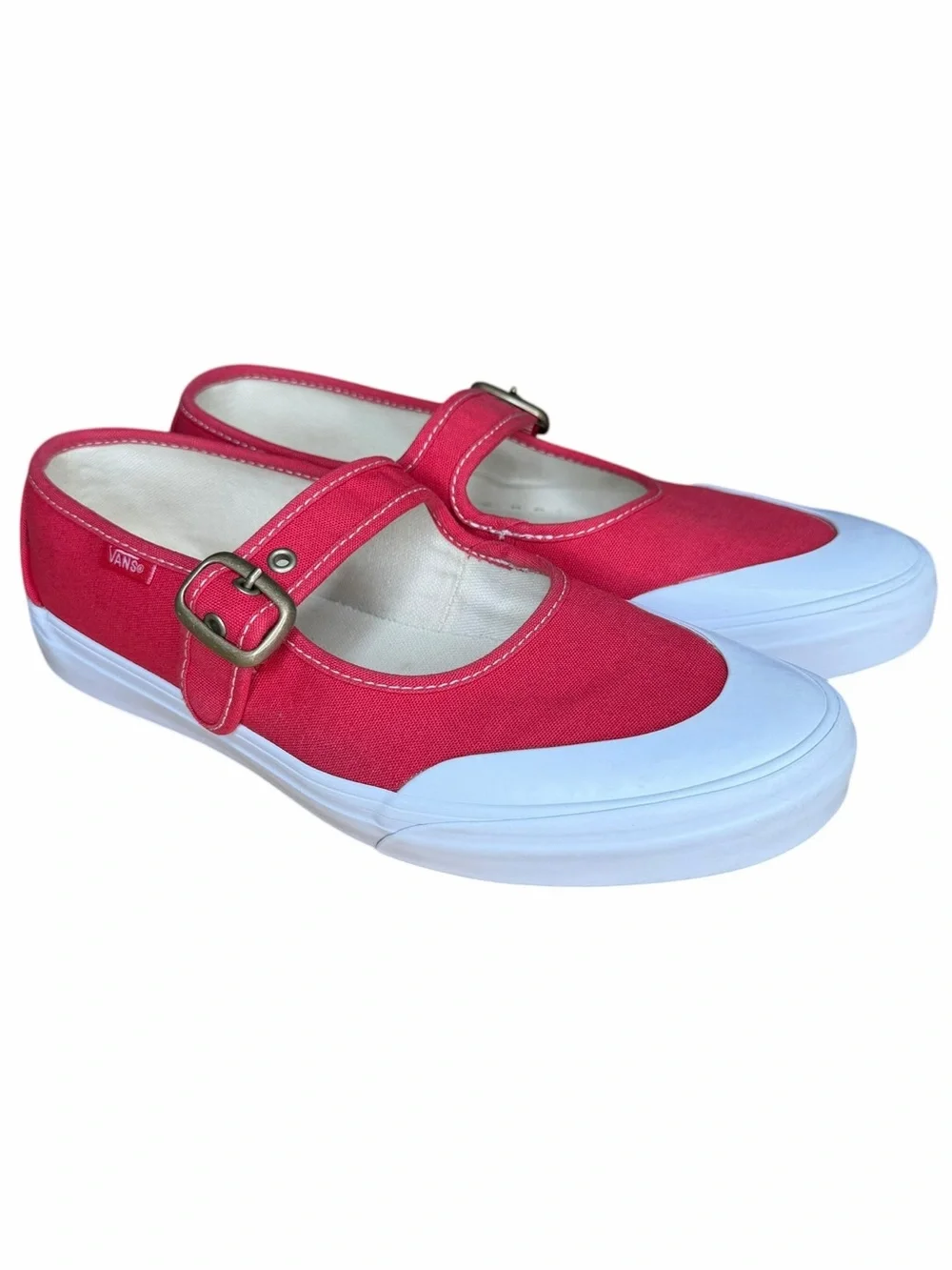 Vans Mary Jane Canvas Shoes Red White Buckle Sneakers Women’s Size 9